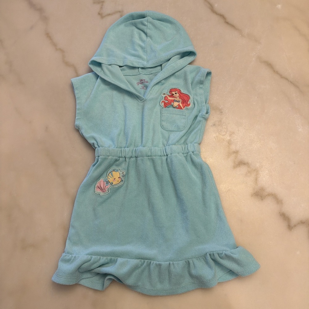 Disney Princess Ariel Swim Cover-Up Girls 5T Terrycloth Little Mermaid Flounder